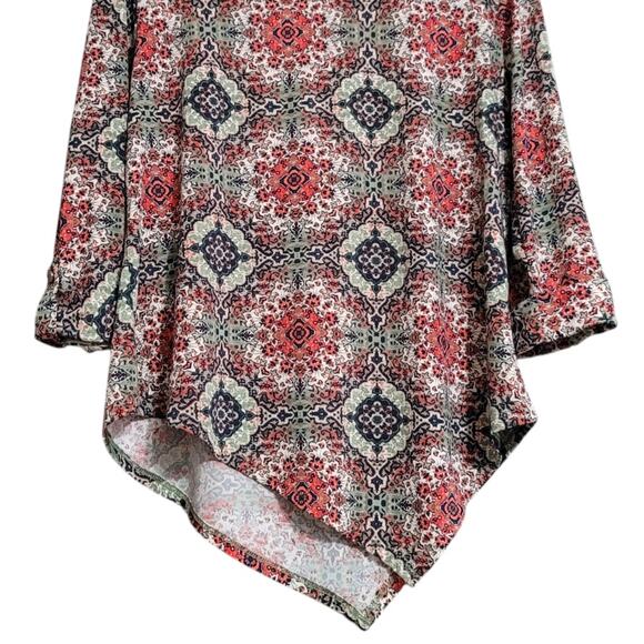Y2K Cocomo Floral Print Asymmetrical Hem Quarter Sleeves Top Size Large Petite - Picture 5 of 8